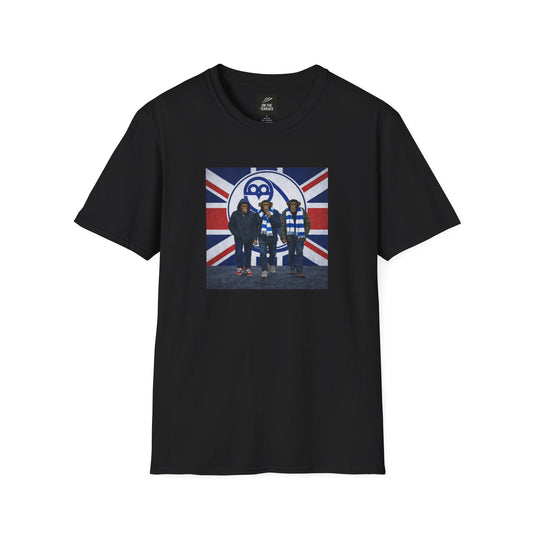 Black swfc northern monkeys t-shirt with a union jack graphic and sheff wednesday badge on a white background