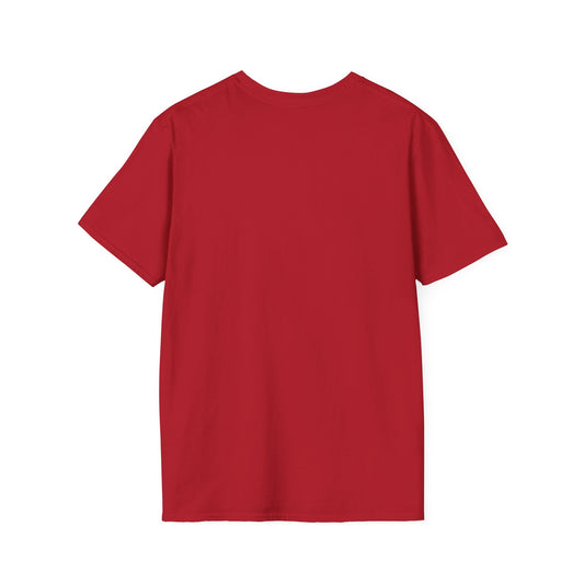 Plain red short sleeve t-shirt shown from the back on white background