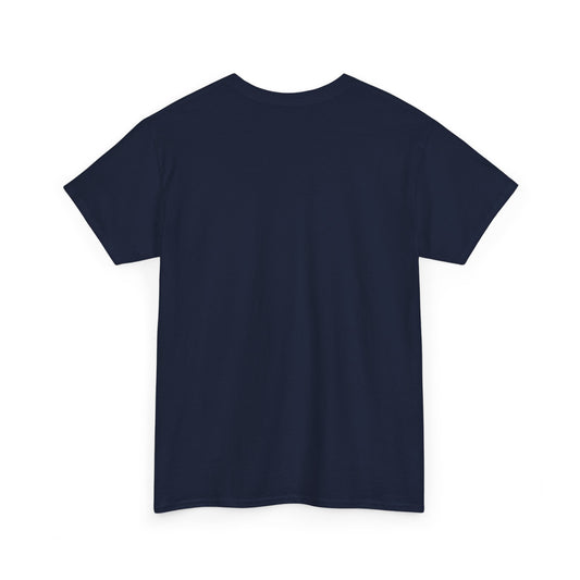 Back of plain navy heavy cotton T-shirt