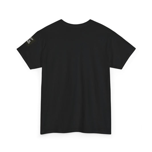 Black MUFC T-shirt with red, white and cream retro trainer letter artwork