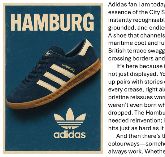 Navy blue Adidas sneaker with white stripes on a blue background, featuring the brand logo.