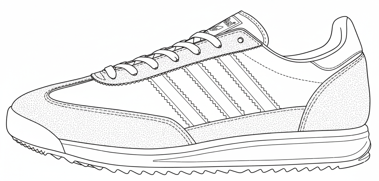Adidas sneaker line drawing coloring page illustration outline.