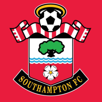 Red football crest featuring a soccer ball, tree, water, and flower with 'Southampton FC' text.