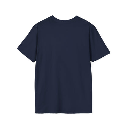 Plain navy blue short sleeve crew neck t-shirt back view on white background