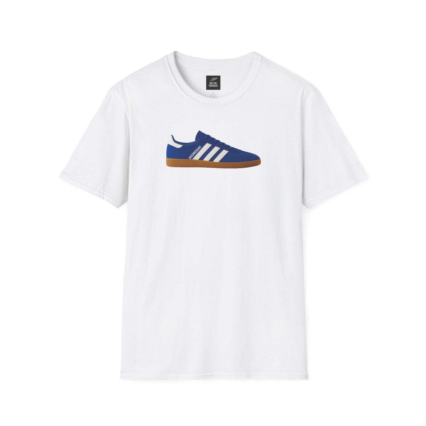 Sheffield Wednesday T-Shirt - Adidas Owls design on soft white cotton tee. Features blue retro sneaker graphic in DTG print, ideal for sports fans.