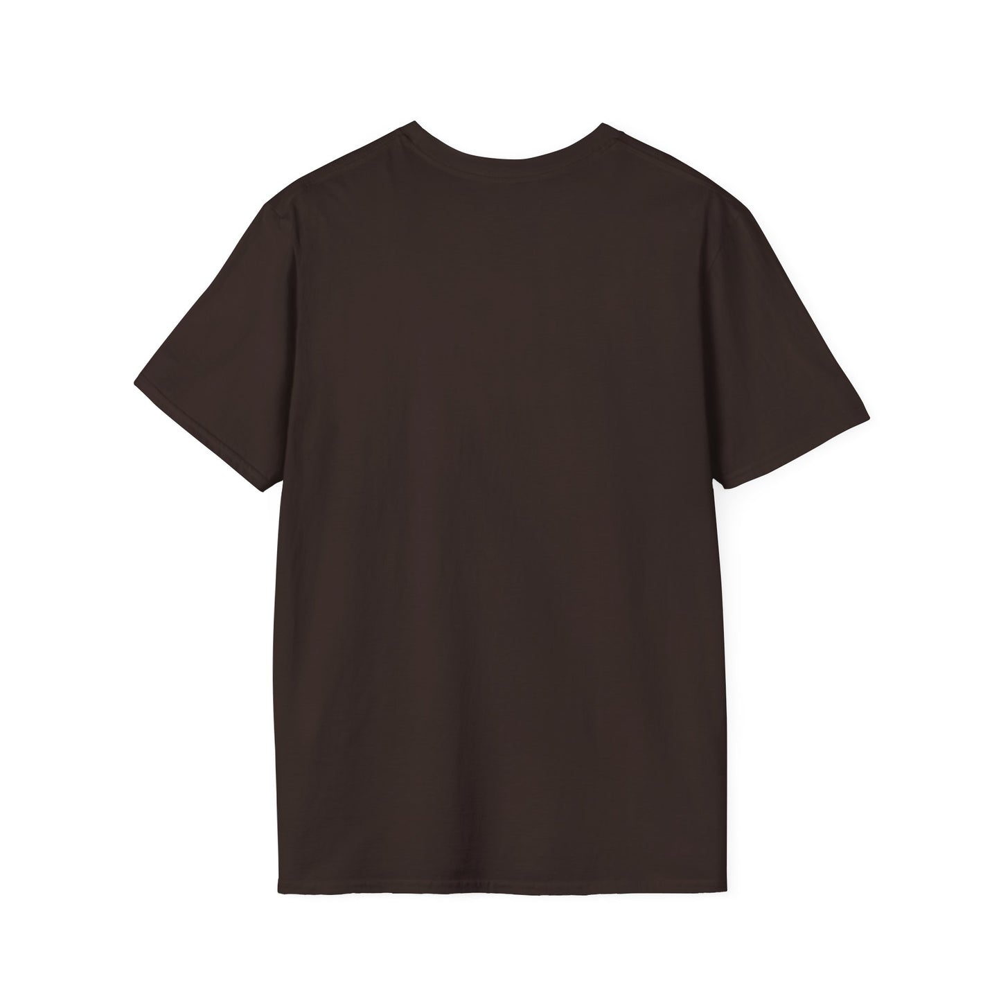 Back view of plain dark brown short sleeve casual t-shirt on white background