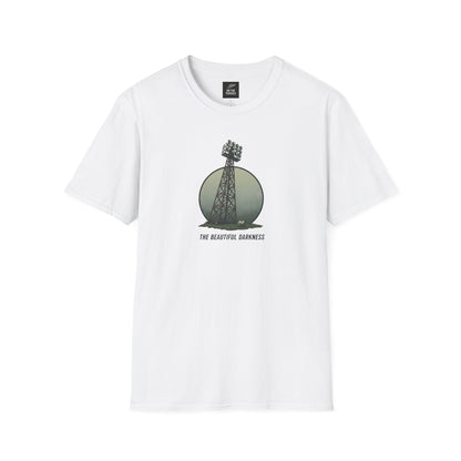 White T-shirt with stadium floodlight graphic and text The Beautiful Darkness