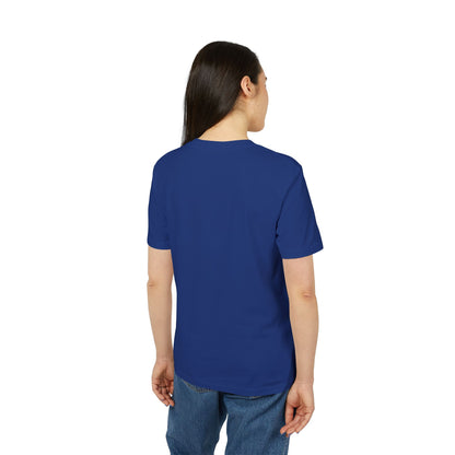 Back view of royal blue Sheffield Wednesday embroidered T-shirt being worn