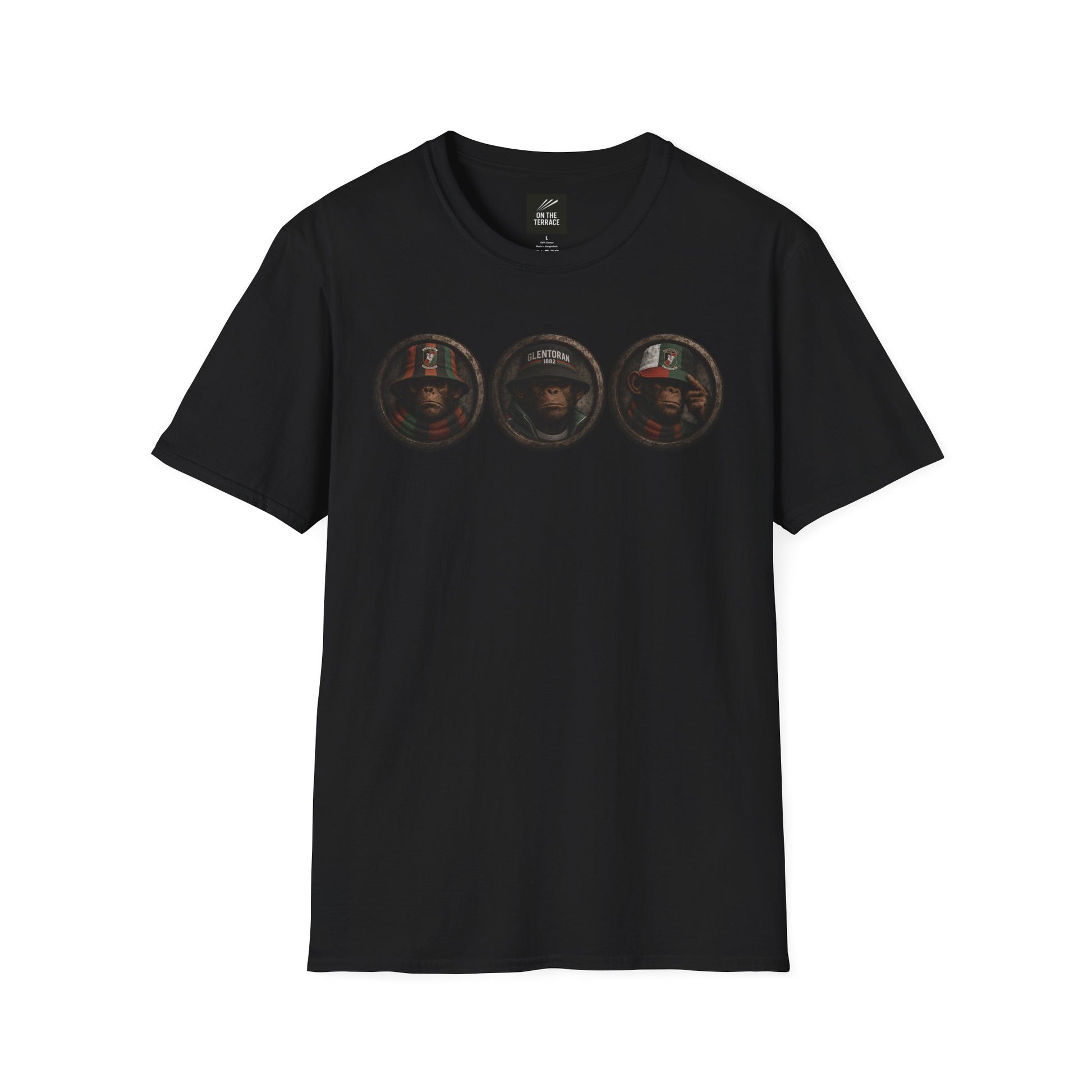 On The Terrace Northern Monkeys black graphic t-shirt featuring retro Hull City black and amber inspired terrace casuals artwork.