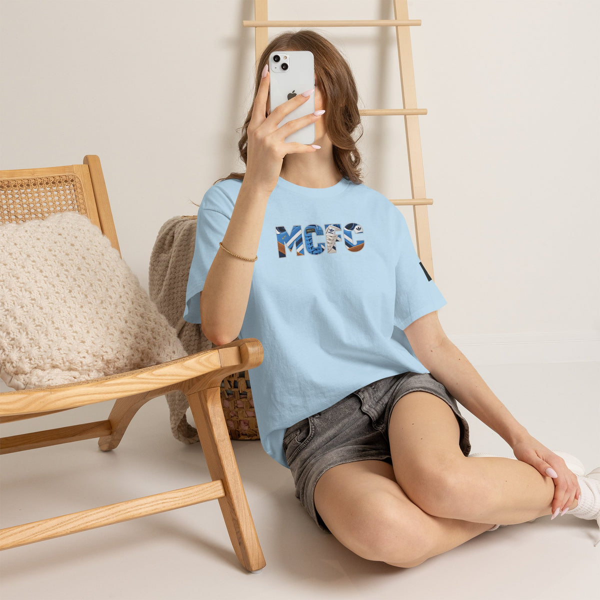 MCFC vintage trainers graphic T-shirt in light blue by On The Terrace
