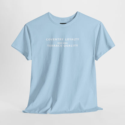 Sky blue Coventry Loyalty tee laid flat