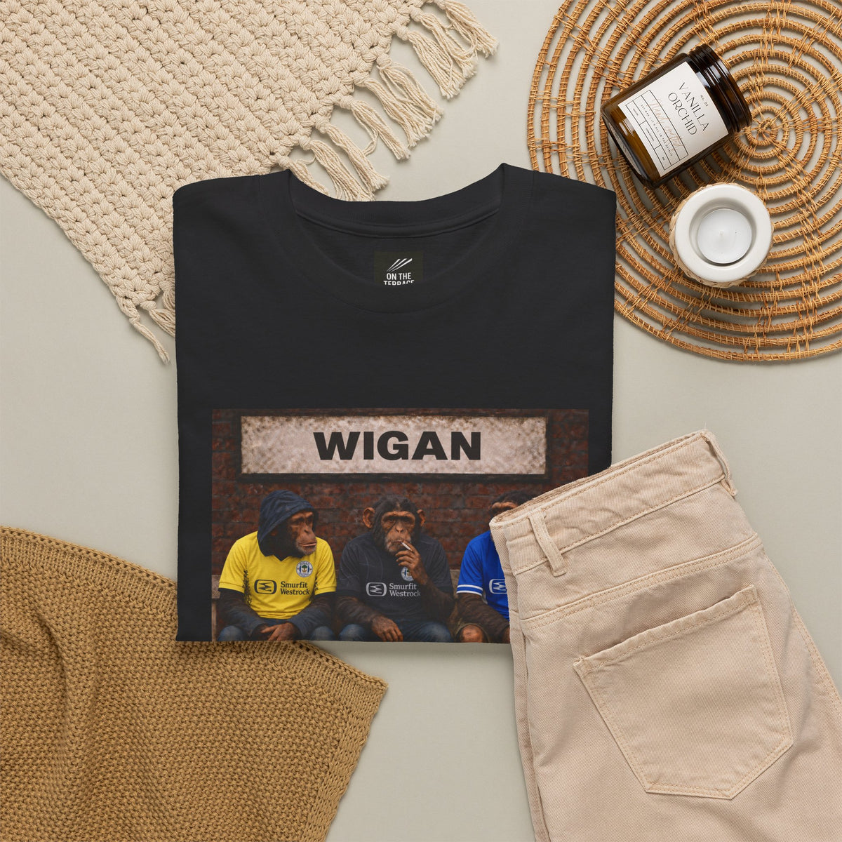 Wigan Athletic Station Bench Trio terrace t-shirt in black - On The Terrace casual wear