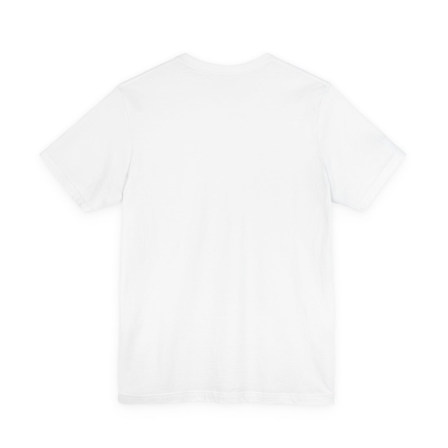 Back view of plain white short sleeve cotton t-shirt on white background