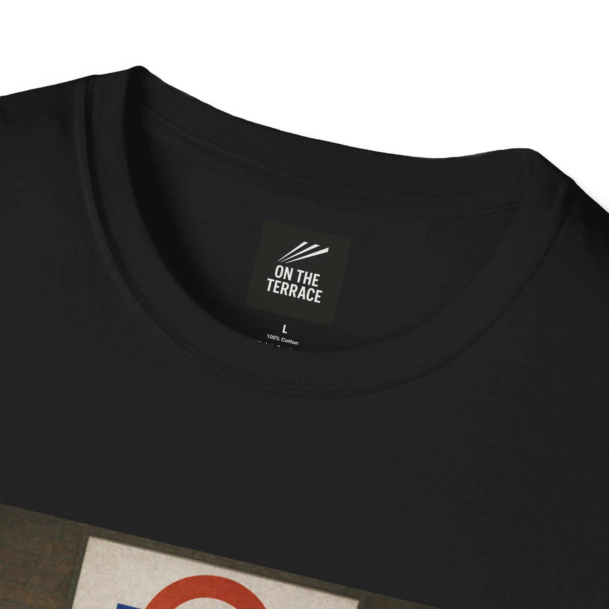 Black Arsenal t-shirt with 'On The Terrace' label on a white background