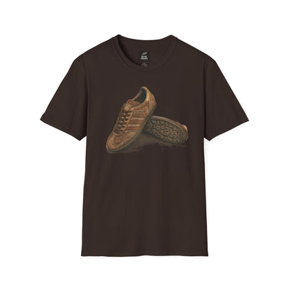 Brown t-shirt with a adidas sneaker graphic