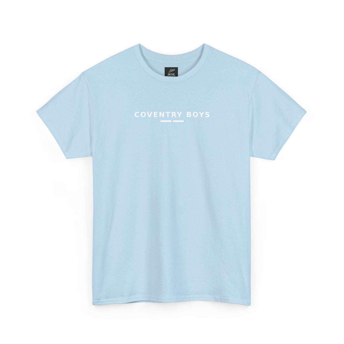 Sky blue Coventry Boys T-shirt, front view with white lettering