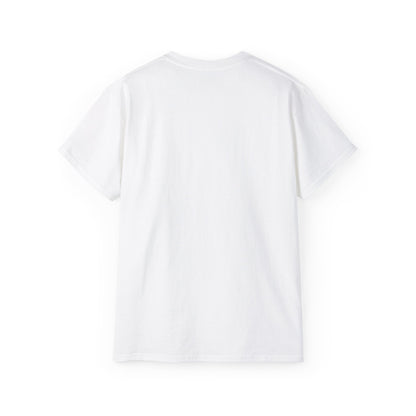 Plain white short sleeve cotton t-shirt laid flat showing the back side