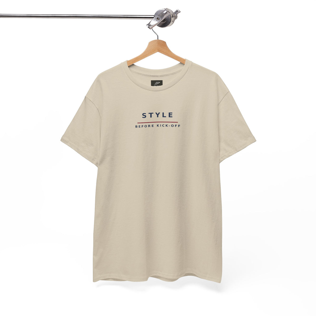Sand Style Before Kick-Off T-shirt on a wooden hanger