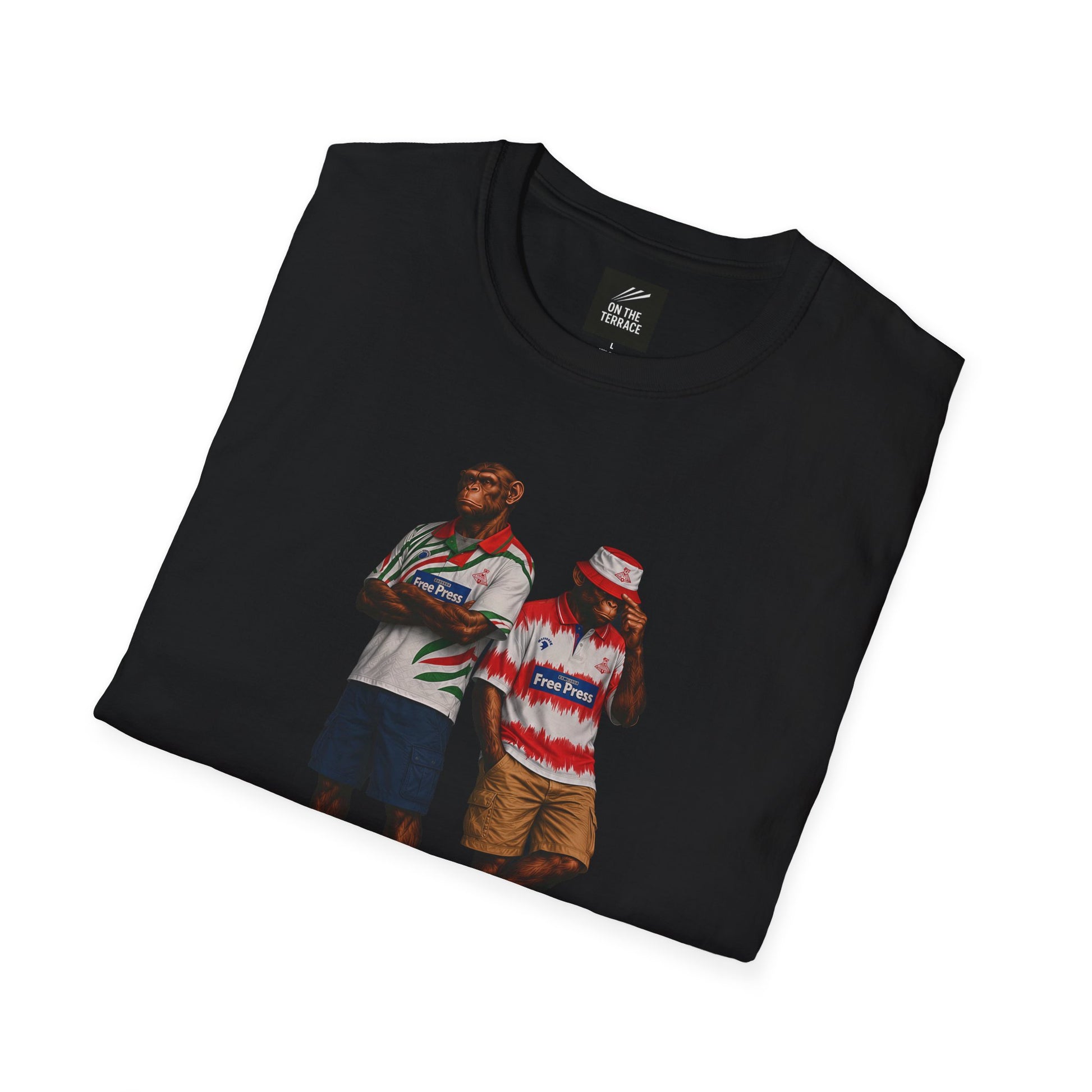 On The Terrace Northern Monkeys black t-shirt featuring retro Doncaster Rovers inspired casuals graphic