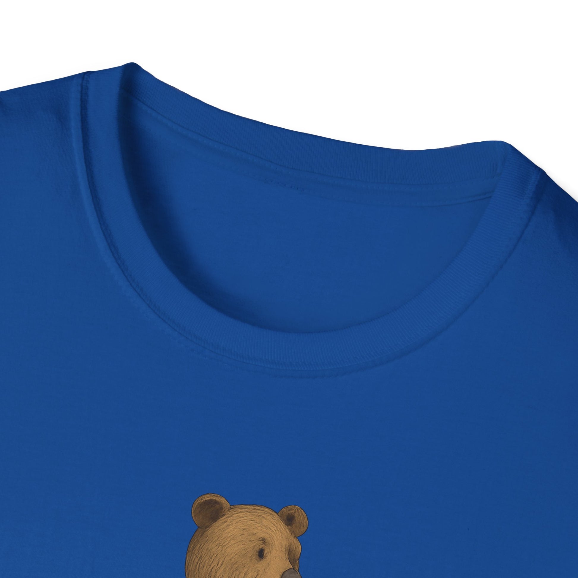Close up of a Blue Birmingham t-shirt with illustration of two bears wearing BoyleSports football casual shirts, one adult and one child