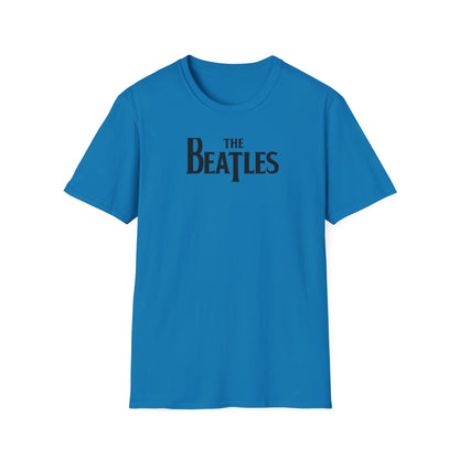 Blue t-shirt wit-shirt with 'The Beatles' logo on a white backgroundth 'The Beatles' logo on a white background