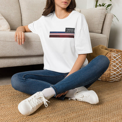 White Casuals On The Terrace graphic t-shirt with retro blue red and white stripes
