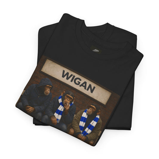 Wigan Athletic Scarf and Hoodie Bench Trio terrace t-shirt in black - On The Terrace casual wear