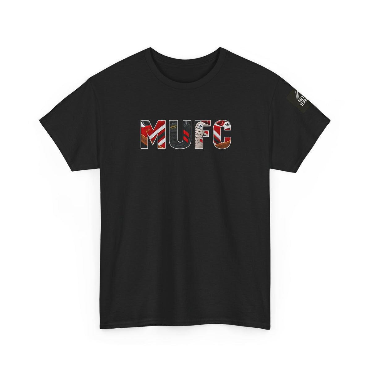 Manchester United-inspired MUFC vintage trainers black heavy cotton T-shirt
