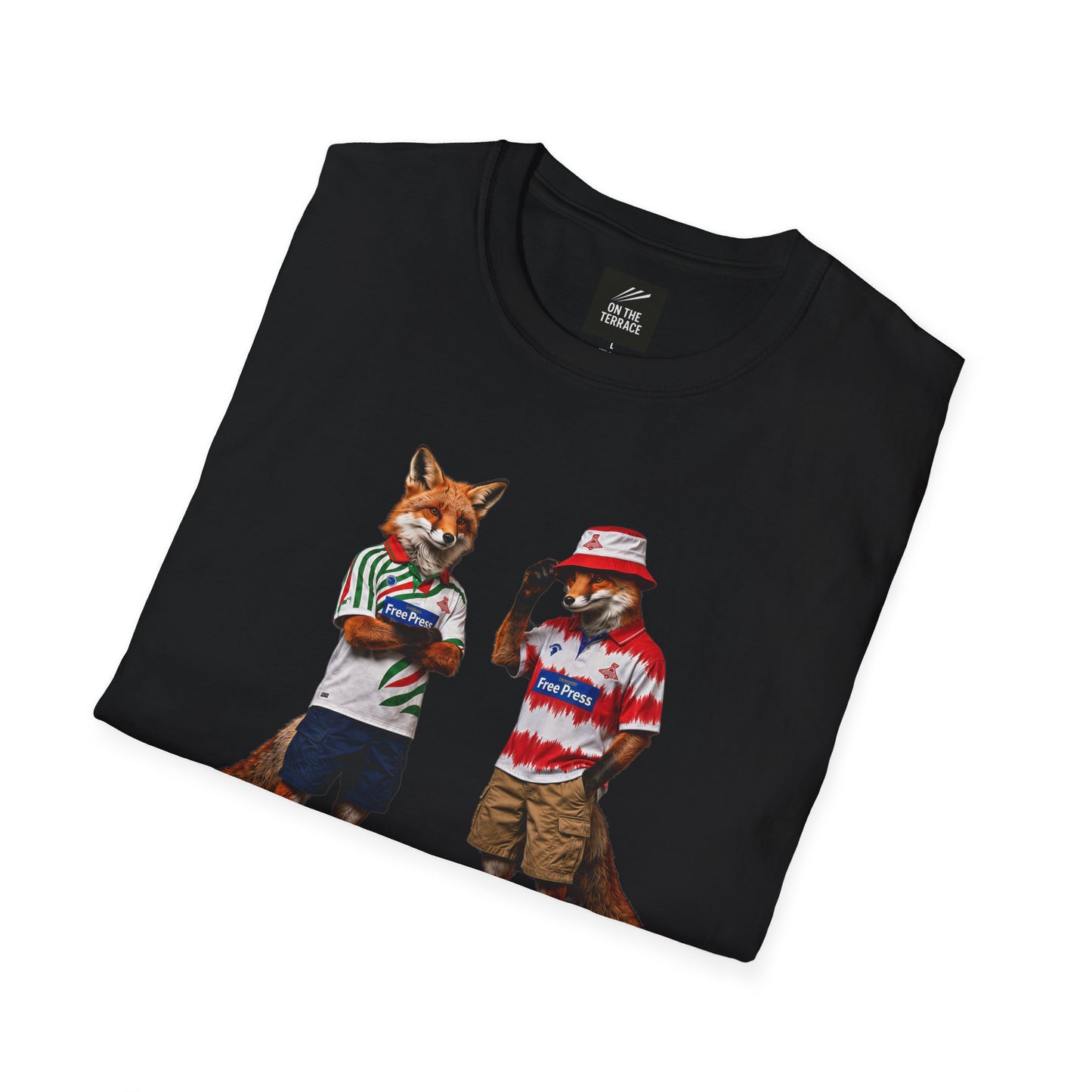 On The Terrace English Foxes black graphic t-shirt featuring retro Doncaster Rovers inspired terrace casuals artwork