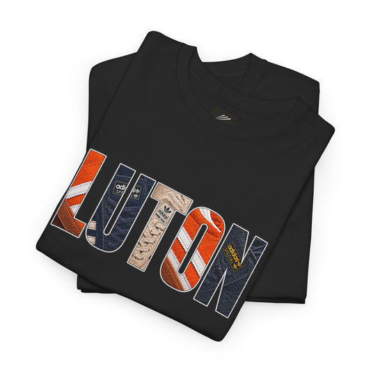 Black Luton Town Vintage Trainers T-shirt with retro trainer artwork