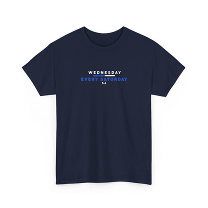 Navy Sheffield Wednesday T-shirt, front view with Wednesday Every Saturday S6 chest print