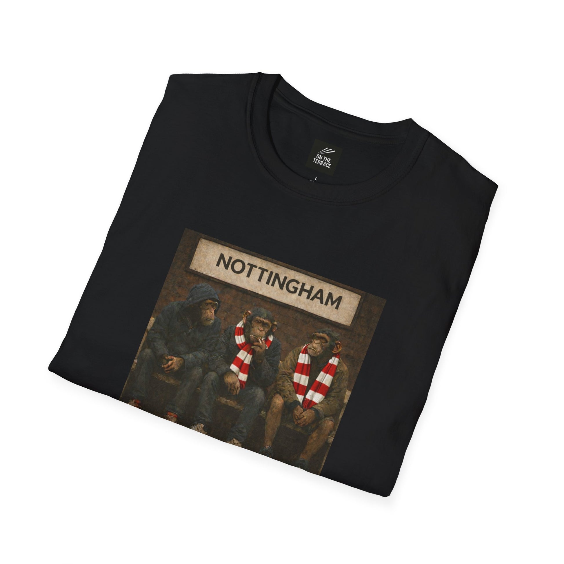 Notts Forest  Black t-shirt with 'Nottingham' graphic on a white background