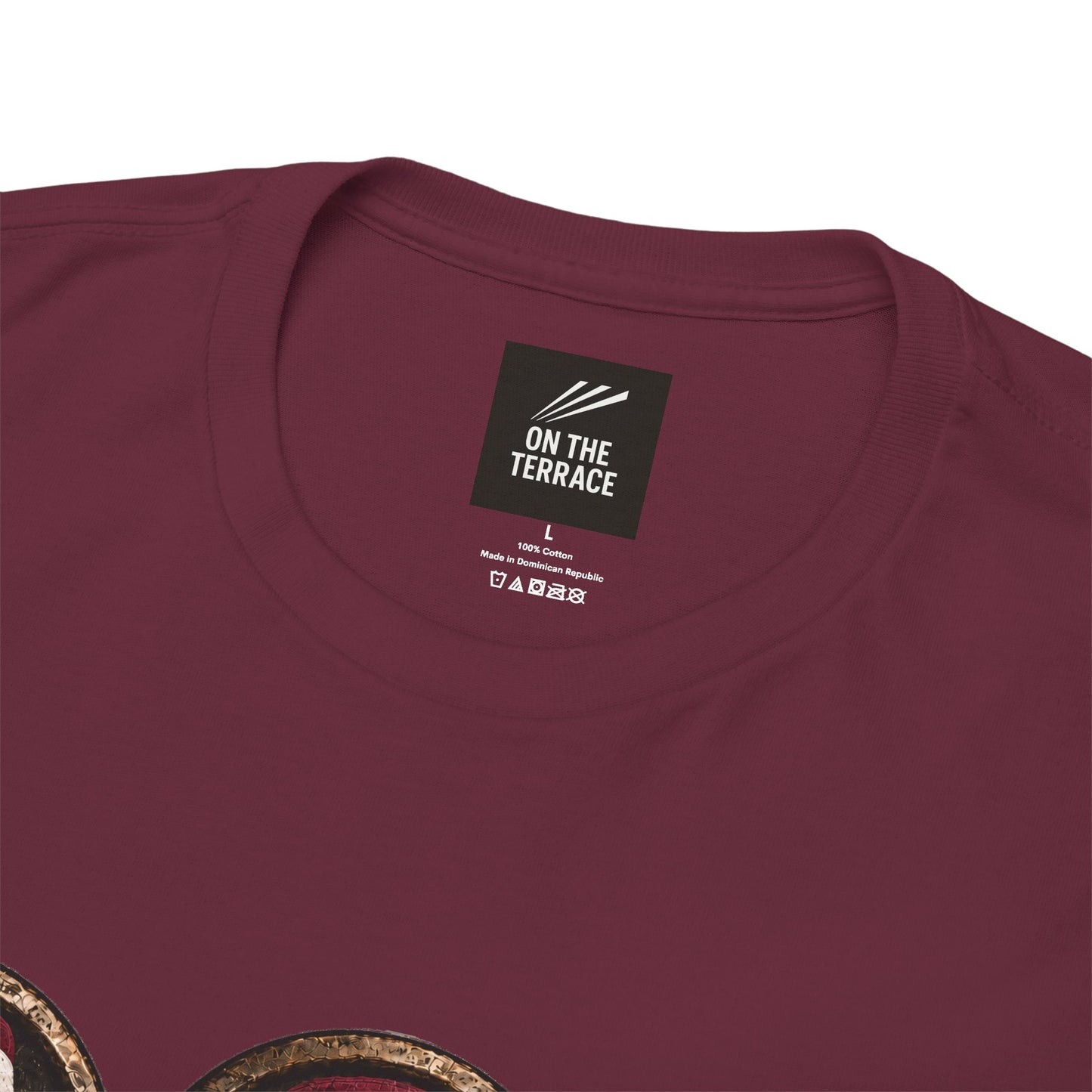Maroon Hearts T-shirt with terrace monkeys, scarves and bucket hats