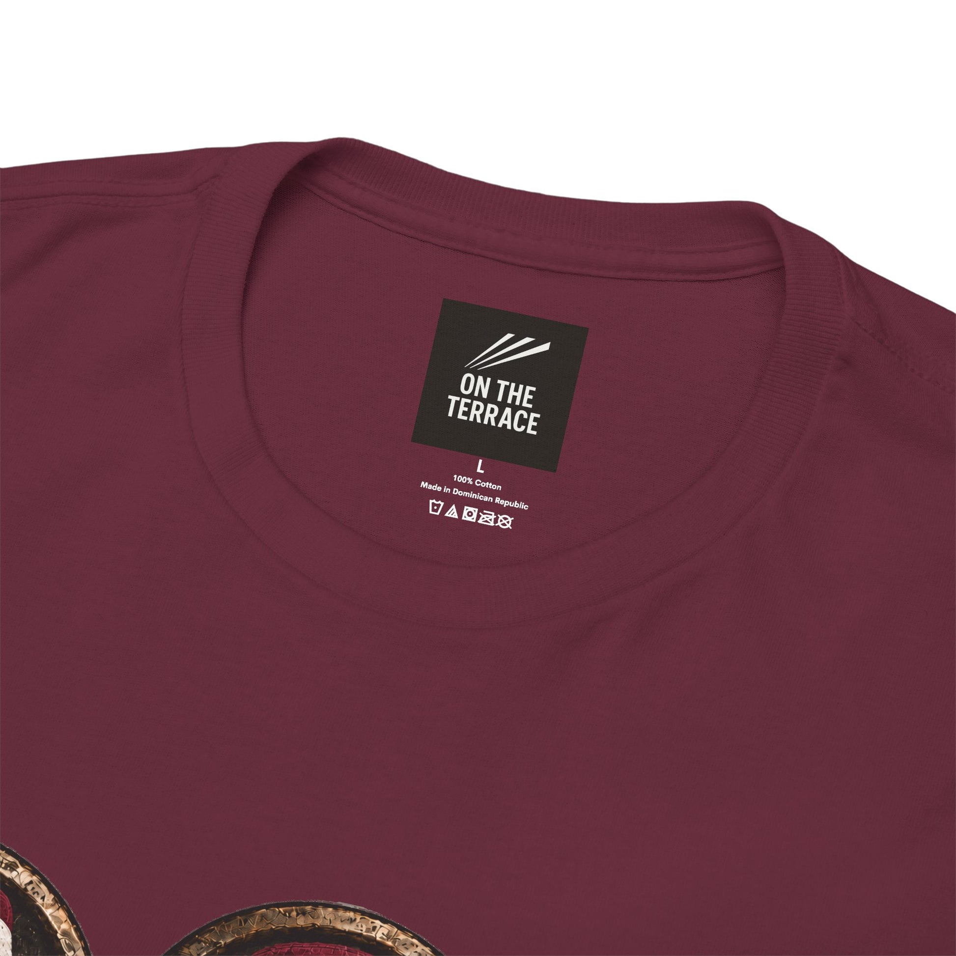 Maroon Hearts T-shirt with terrace monkeys, scarves and bucket hats