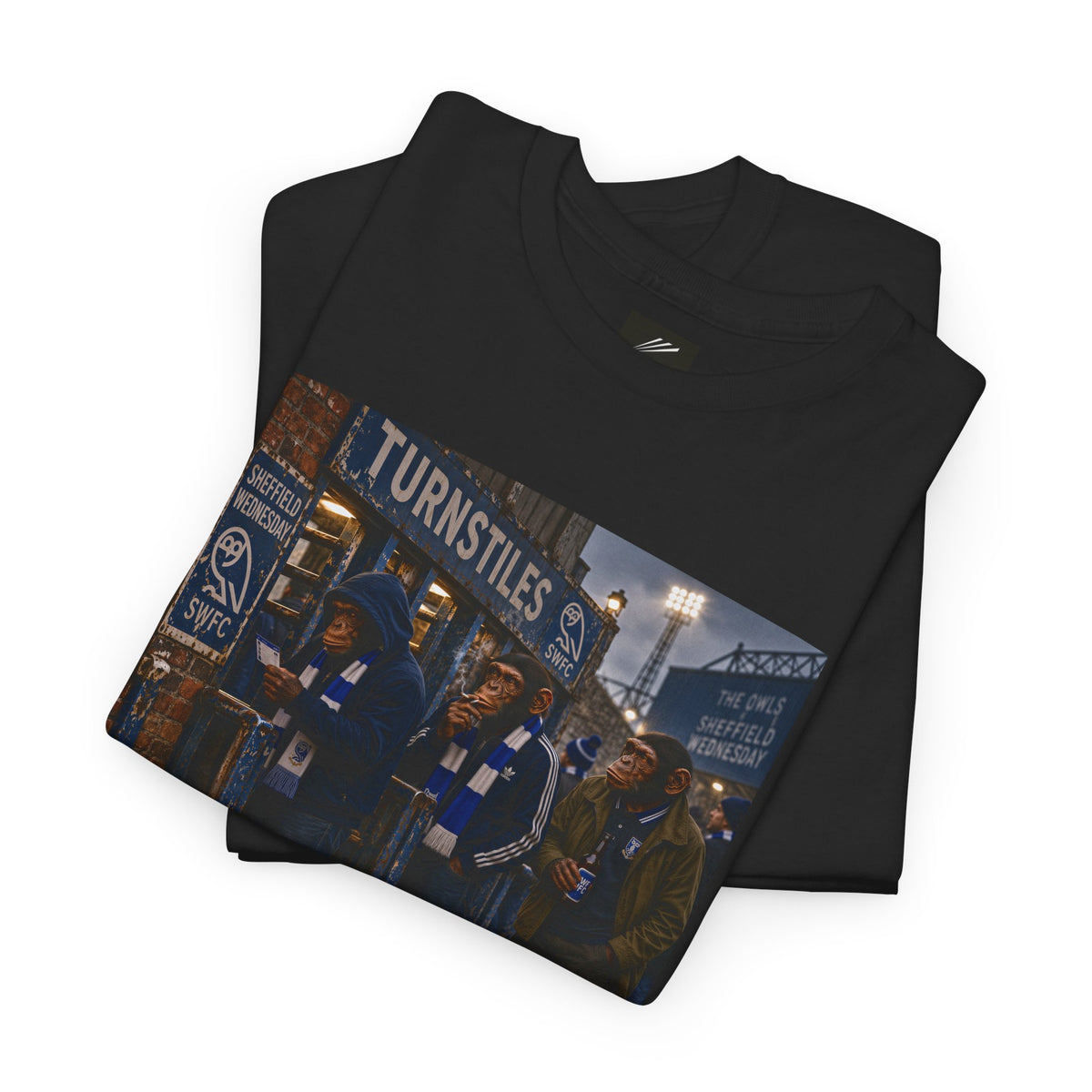 Sheffield Wednesday Turnstiles terrace t-shirt in black, chest print detail - On The Terrace casual wear