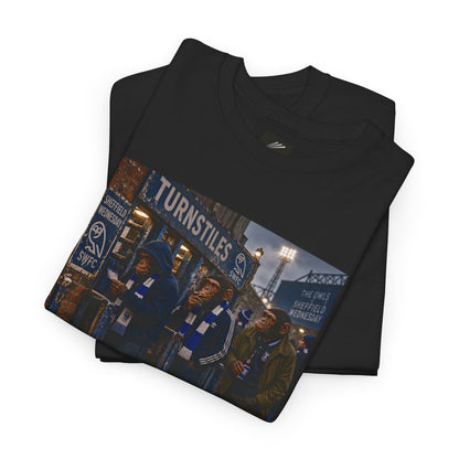 Sheffield Wednesday Turnstiles terrace t-shirt in black, chest print detail - On The Terrace casual wear
