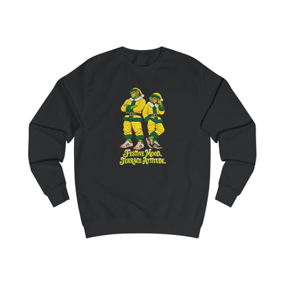 Black Norwich City Christmas jumper with two Northern Monkey chimps in yellow and green Santa suits