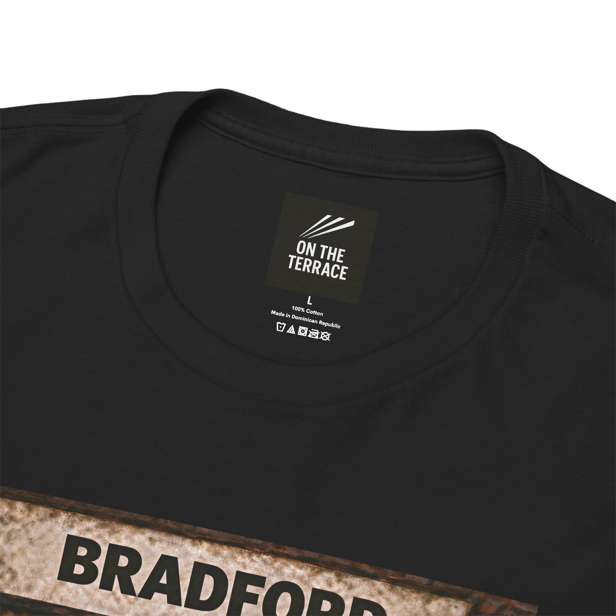 Bradford City Station Bench Trio terrace t-shirt in black, folded flat lay - On The Terrace casual wear