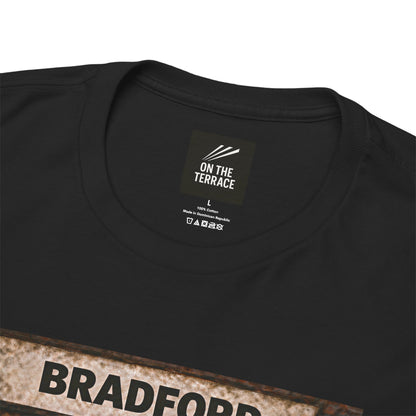 Bradford City Station Bench Trio terrace t-shirt in black, folded flat lay - On The Terrace casual wear