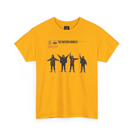Mustard Beatles Help Casuals T-shirt with Northern Monkeys semaphore artwork