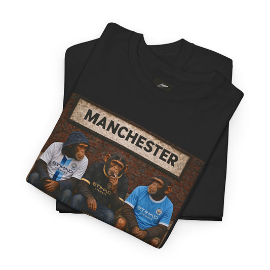 Manchester City Station Bench Trio terrace t-shirt in black, chest print detail - On The Terrace casual wear