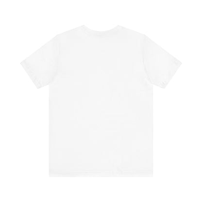 Plain white short-sleeve t-shirt laid flat showing back side on white background