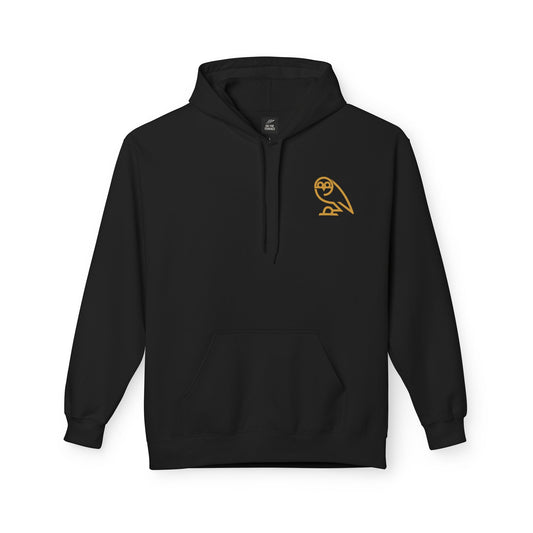 Sheffield Wednesday owl hoodie in black with a gold owl chest graphic