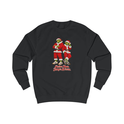 Black Northern Monkeys Christmas jumper with two chimp casuals in Santa suits and Festive Mood Terrace Attitude slogan
