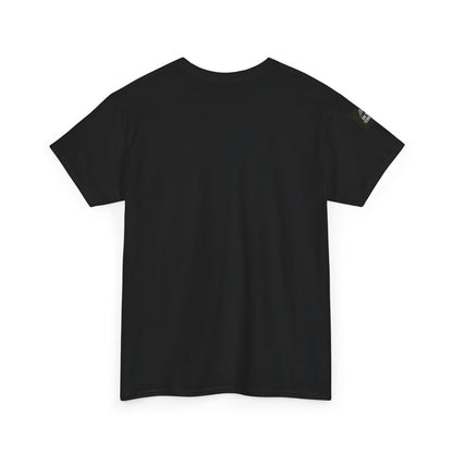 Gray t-shirt with a mountain logo on the back against a white background