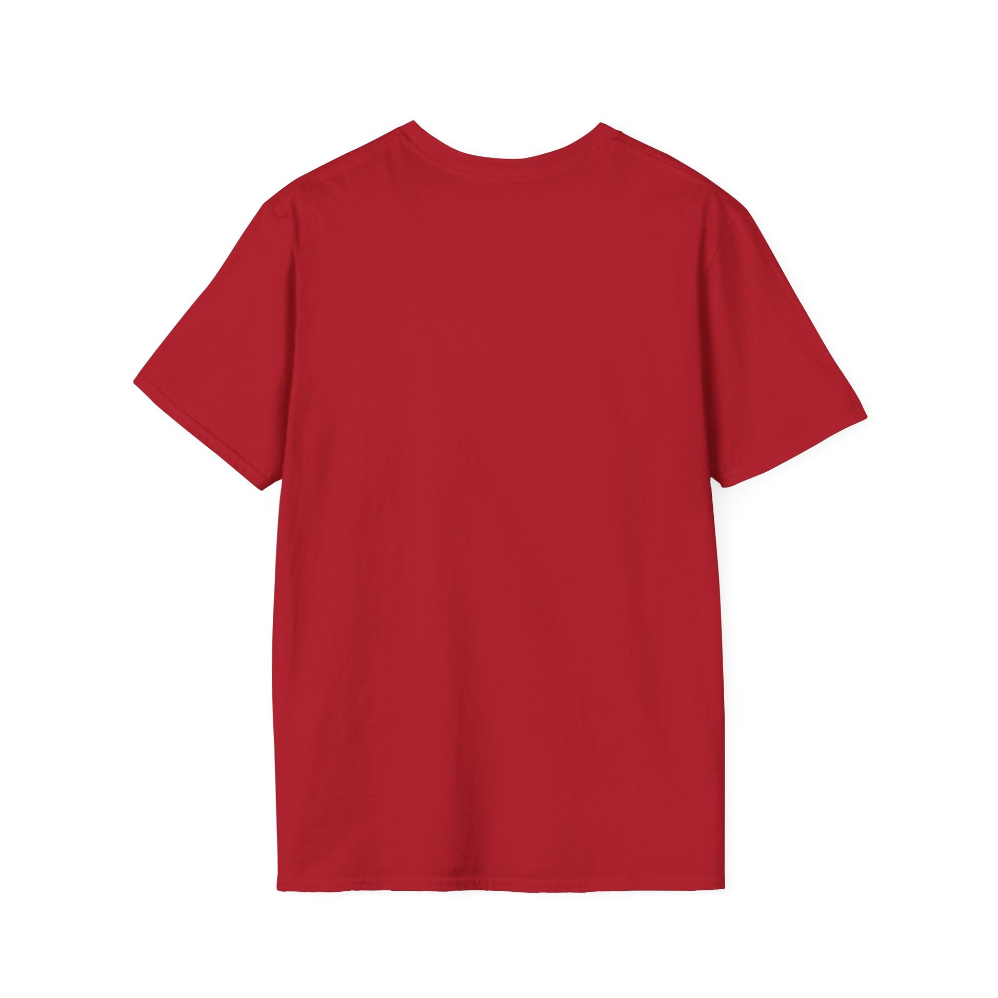 Plain red short sleeve t-shirt shown from the back on white background