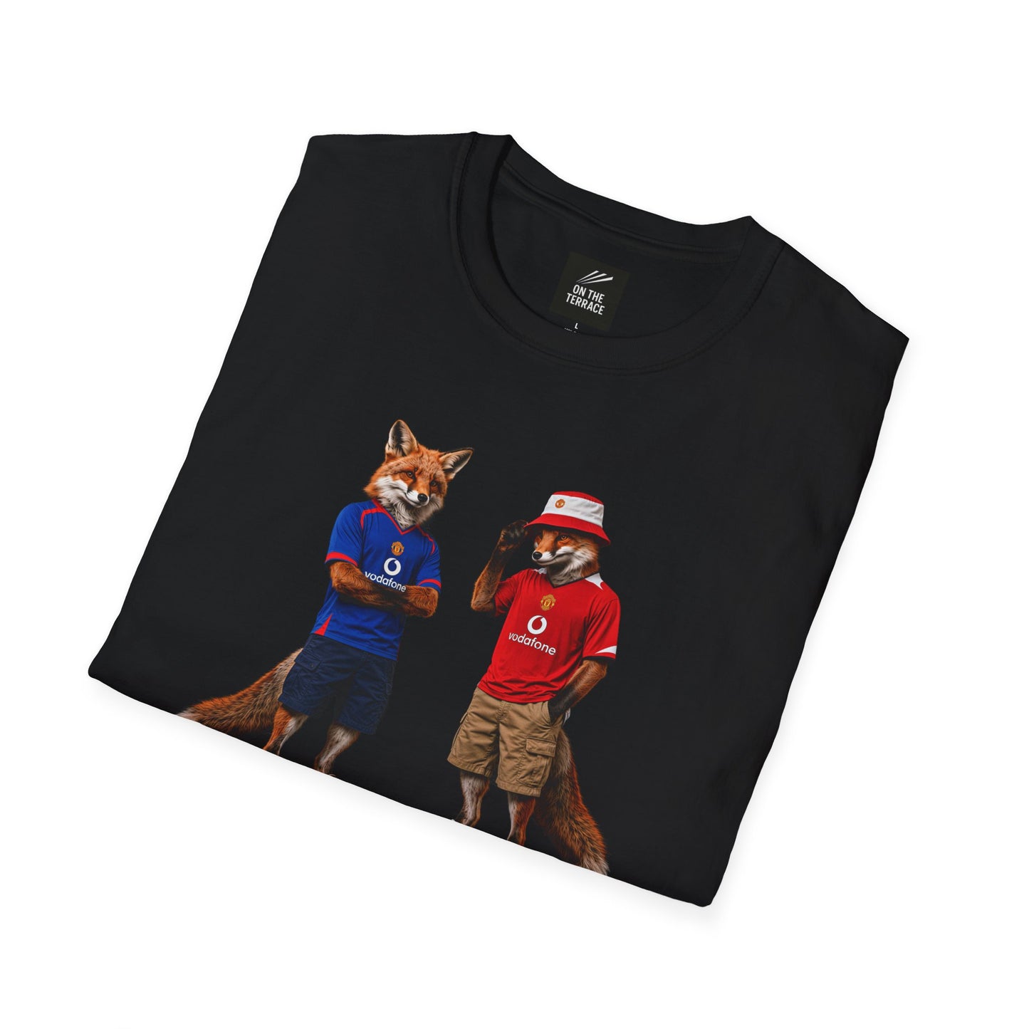 On The Terrace English Foxes black graphic t-shirt featuring retro Manchester United inspired terrace casuals artwork