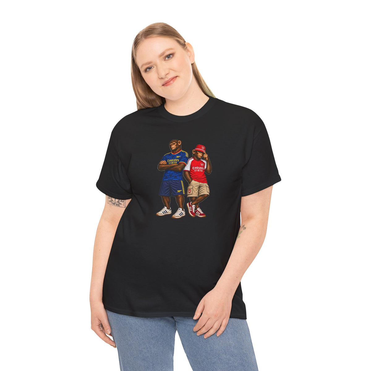 Arsenal Emirates Era Duo terrace t-shirt in black, product mockup - On The Terrace casual wear
