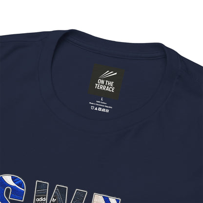 Sheffield Wednesday navy casual T-shirt featuring vintage trainers inside the SWFC lettering