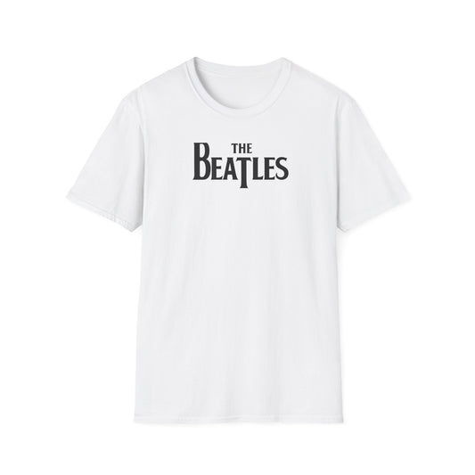 White t-shirt with 'The Beatles' logo on a white background